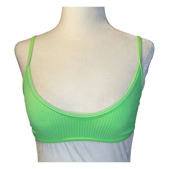 LA Hearts PacSun Summerland Binded Bikini Top Neon Green Ribbed Knit Pull-Over X - Picture 2 of 7